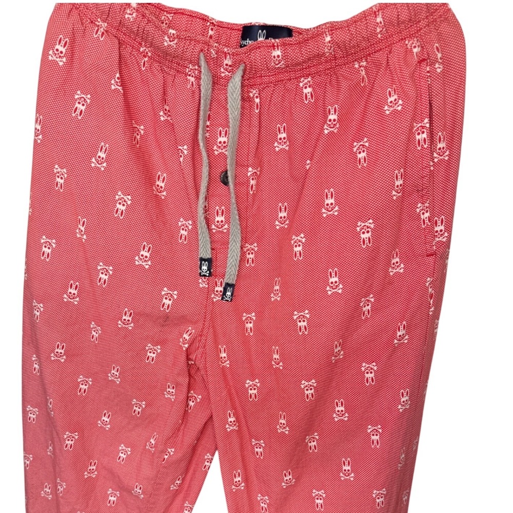 Men's Psycho Bunny pink lounge pajama pants‎ skull and bunny logo pattern M